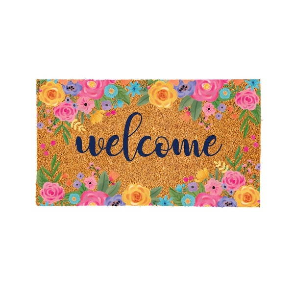 slide 2 of 5, Welcome Spring Blossom Coir Mat 30" x 18"