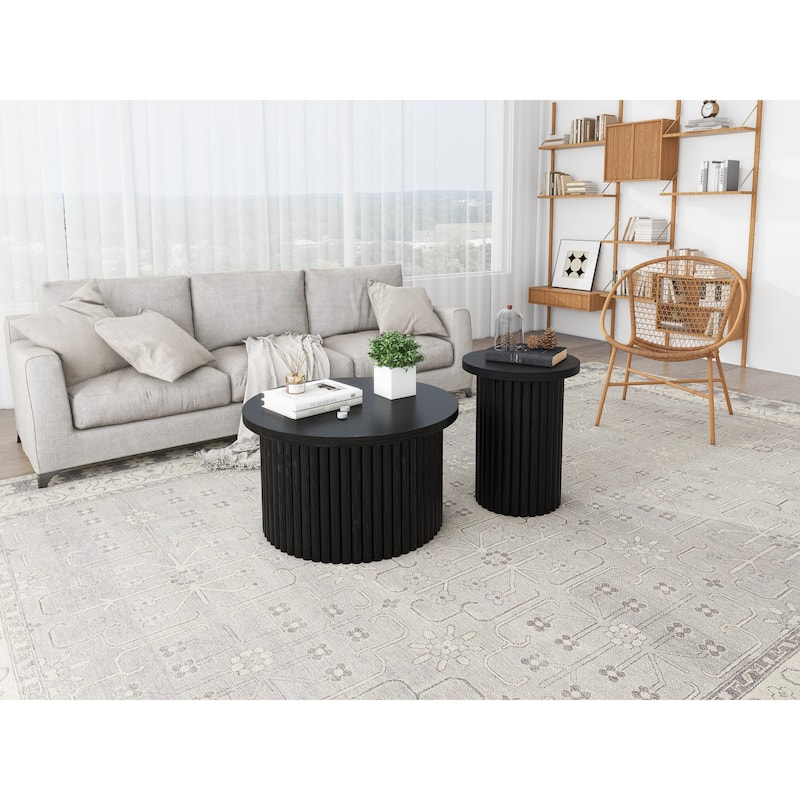 GDF Studio - Modern Metal Base Round Coffee Table Set of 2