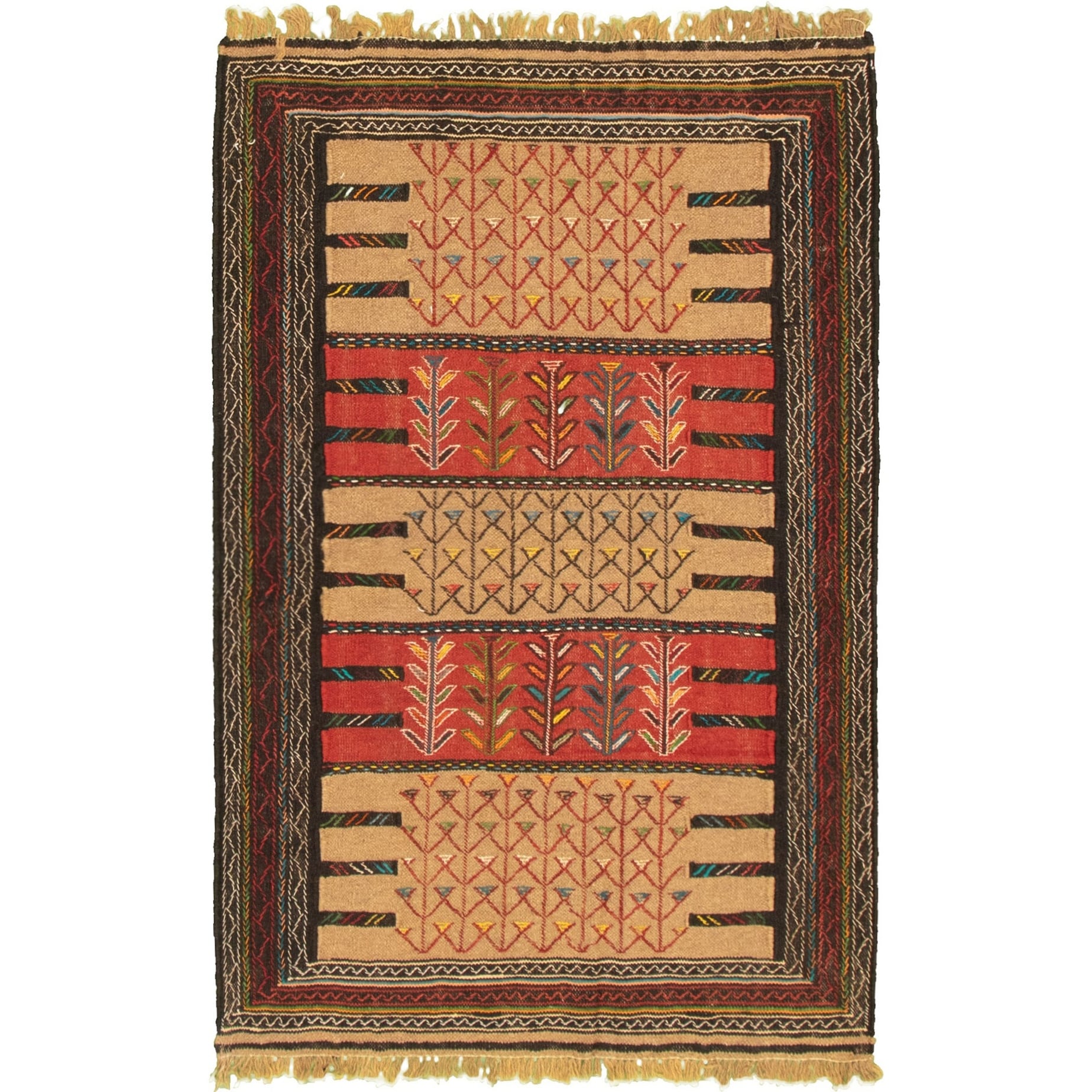 Ottoman Natura Bordered Brown Kilim 3'9 x 5'11 321451 Bedroom eCarpet Gallery Area Rug for Living Room Hand-Knotted Wool Rug 