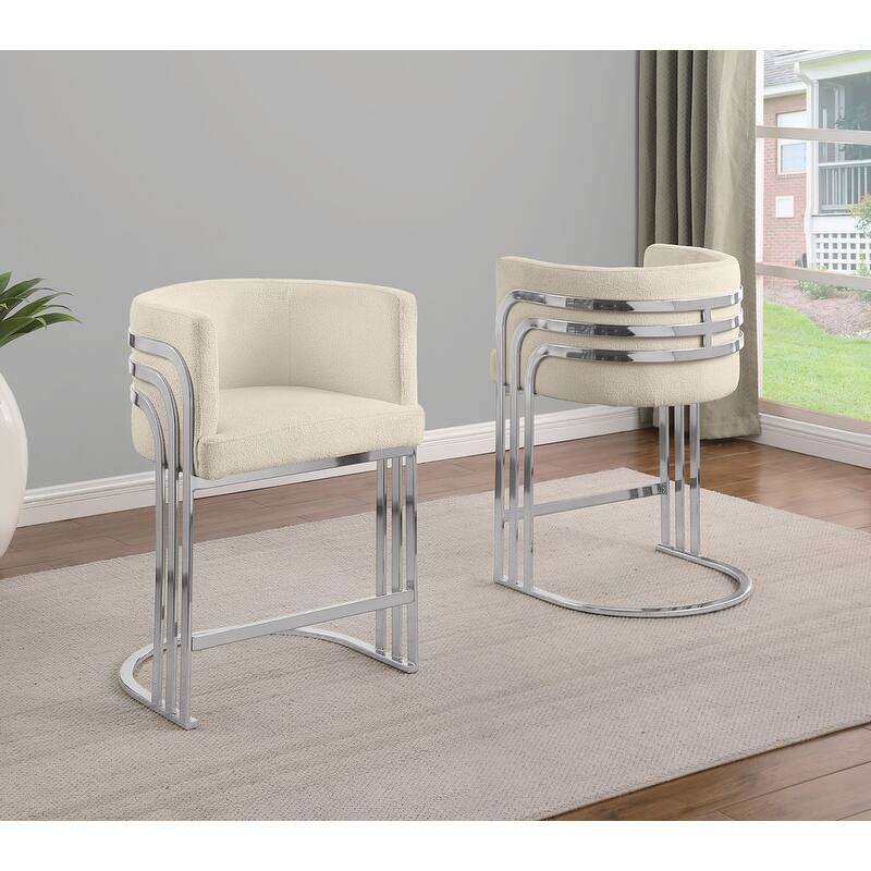 Best Quality Furniture Teddy Fabric Counter Height with Chrome Base (Set of 2) - N/A - Cream Chairs