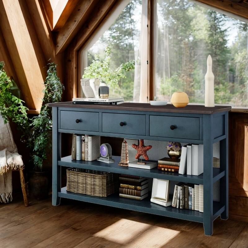 Retro Console Table with 2 Open Shelves 50W 16D 30H