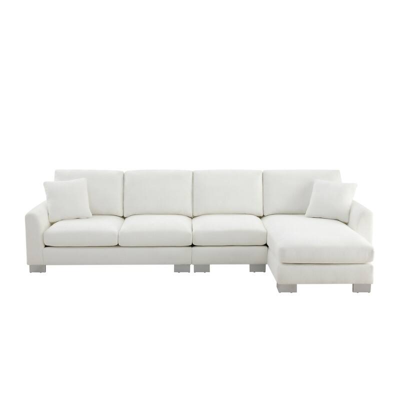 Modern Oversized Long Couch with 2 Pillows, L-shaped Sectional Sofa with with Chaise Lounge