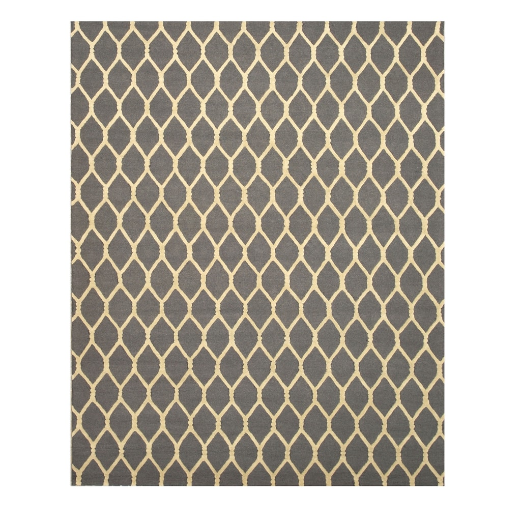 Gray Hand-Tufted Wool Transitional Chain-Link Rug, 7'9 x 9'9 - Stylish neutral rug with soft, durable wool pile. - N/A