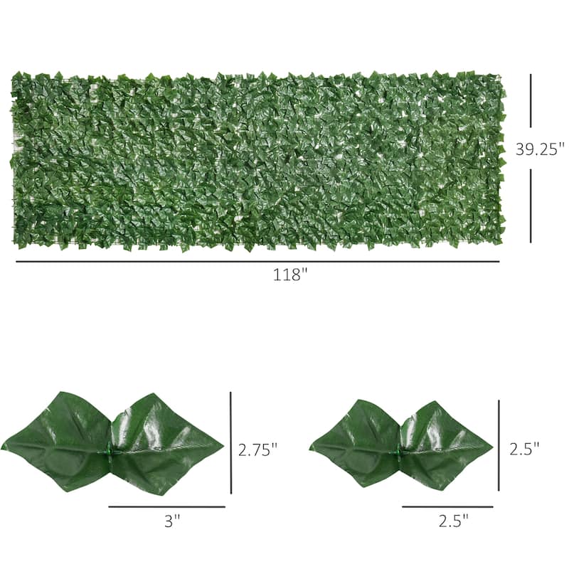 Outsunny 118" x 39" Artificial Privacy Fence Screen Faux Hedge Leaf Ivy Vine Leaf Decoration, Dark Green - 118" L x 39.25" H