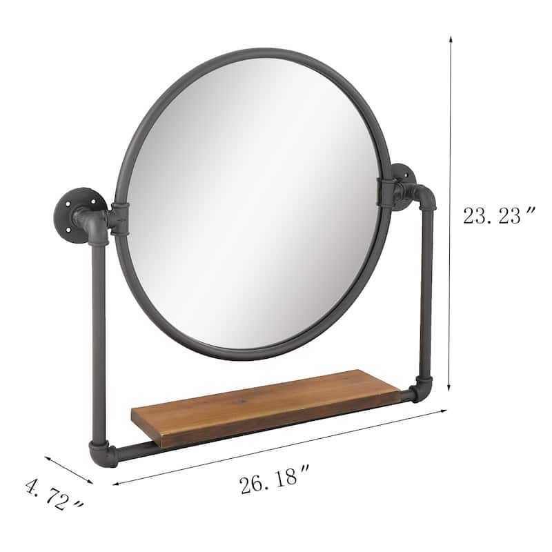 MacLuu Industrial Black Metal Pipe Hanging Wall Mirror with Shelf