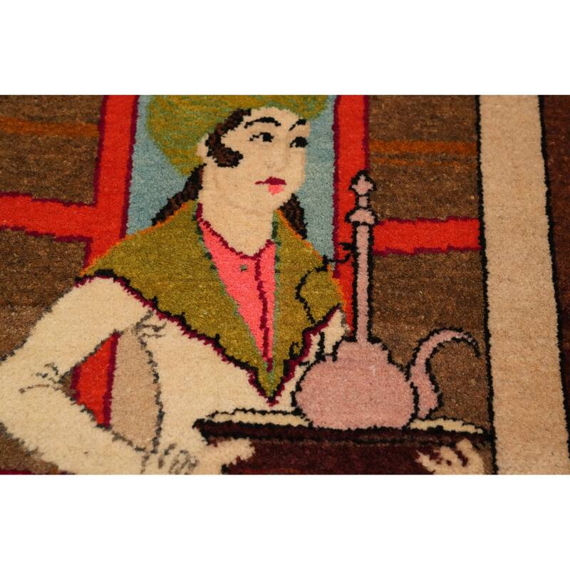 Hand Knotted Oriental 100% Wool Carpet Traditional Pictorial Multi-Colored Kashan Area Rug - 7' 0'' X 4' 4''