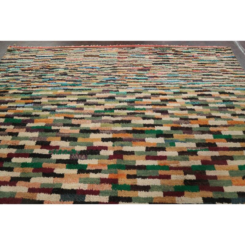 Checkered Moroccan Oriental Wool Area Rug Handmade Living Room Carpet - 10'1" x 14'6"