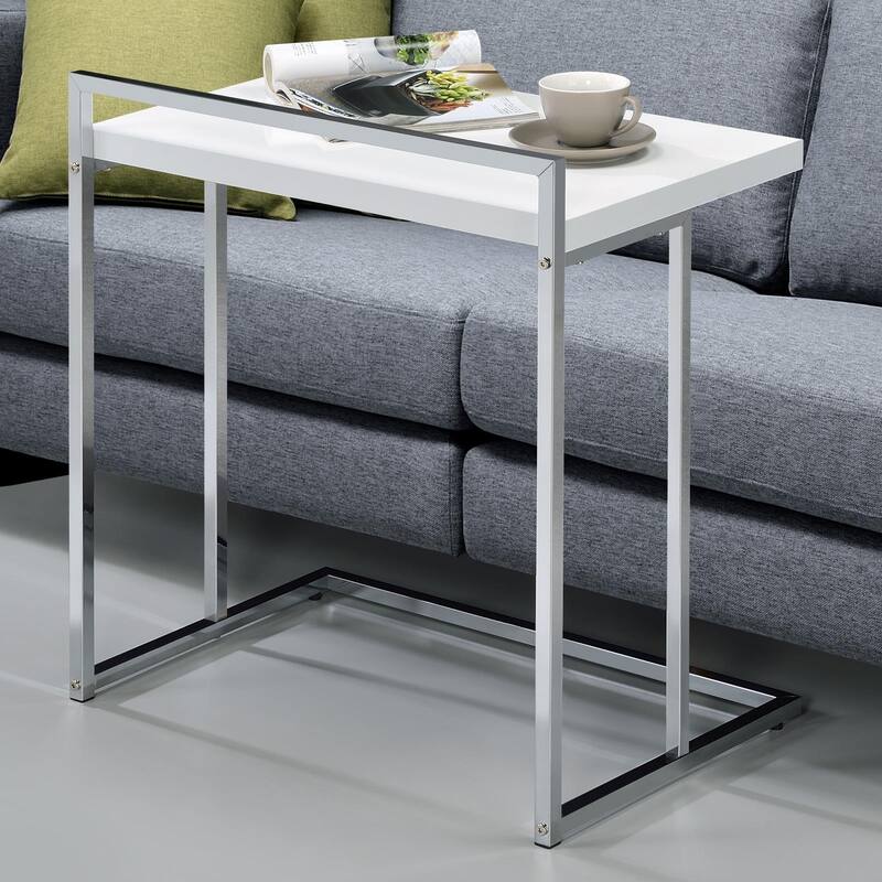 High Gloss Rectangular Top Snack Table with Metal Legs