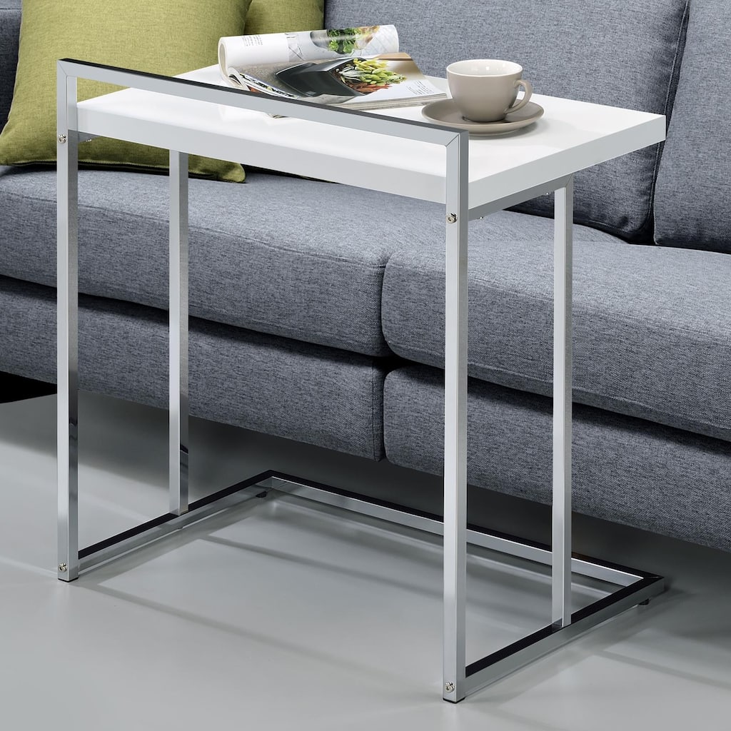 High Gloss Rectangular Top Snack Table with Metal Legs