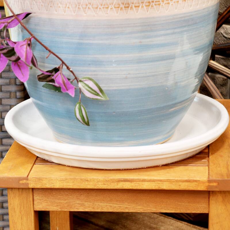 Sunnydaze Set of 2 Glazed Ceramic Planter Saucers - 12"