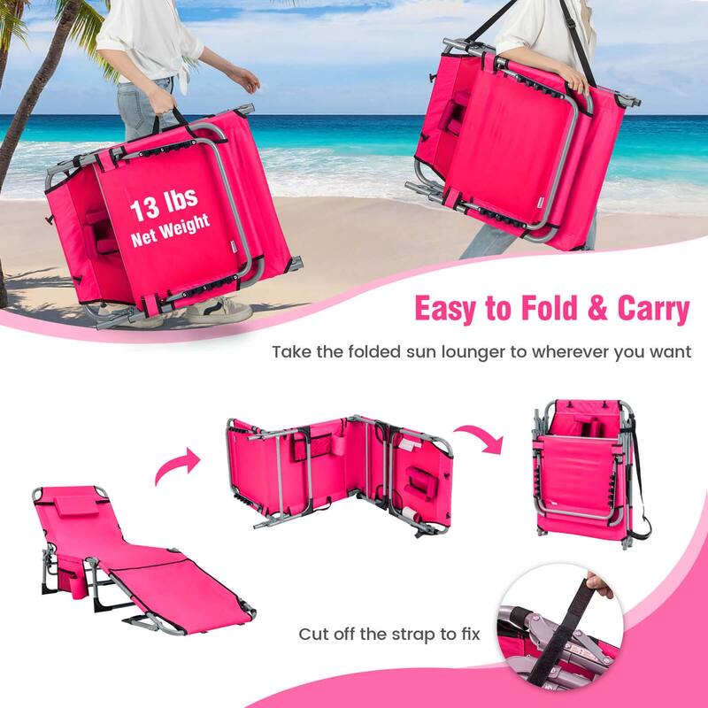Goplus 2 PCS Outdoor Folding Chaise 5-Position Lounge Chair with - See Details