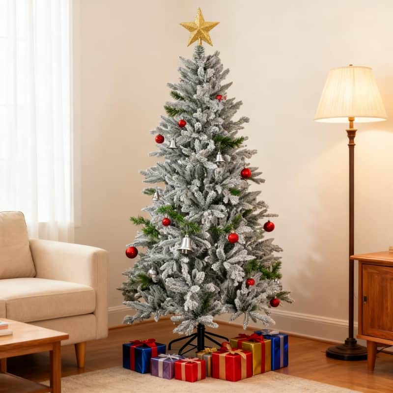 Snowy Artificial Christmas Tree - Easy Assembly, Living Room Corner Decor - Green