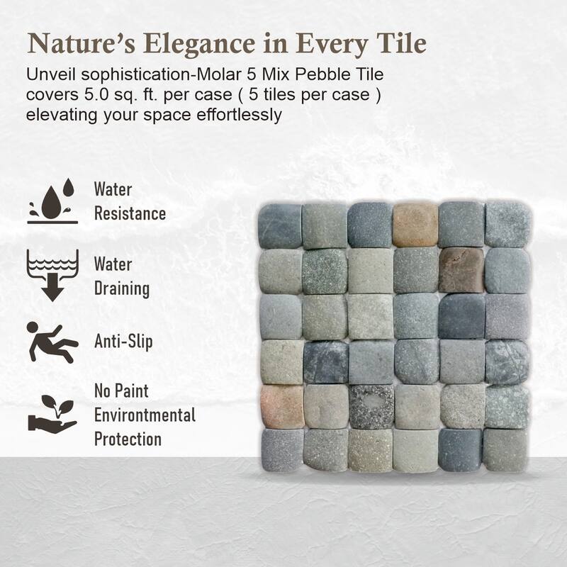 Molar 5 Mix Pebble Mosaic Tiles for Backsplash Kitchen and Bathroom Wall (12" X 12") 5 tiles per case - Case (5 Tiles)