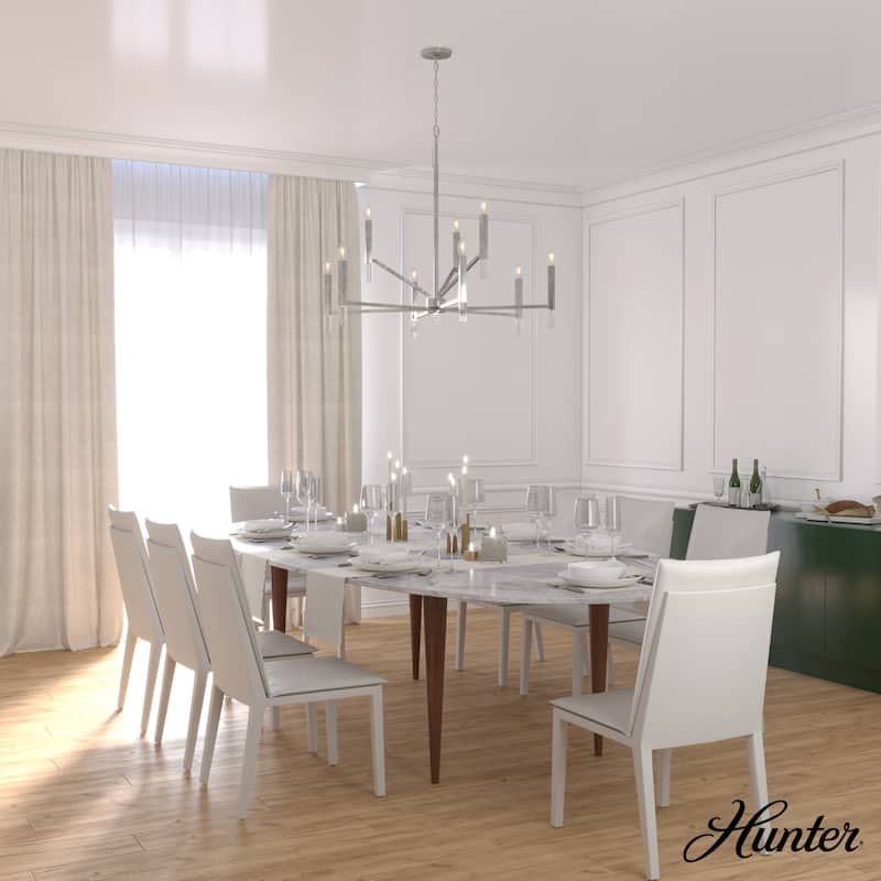 Hunter Sunjai 9-Light 2-Tier Chandelier - Entry, Dining Room, Living Room - Candle, Geometric, Contemporary, Glam