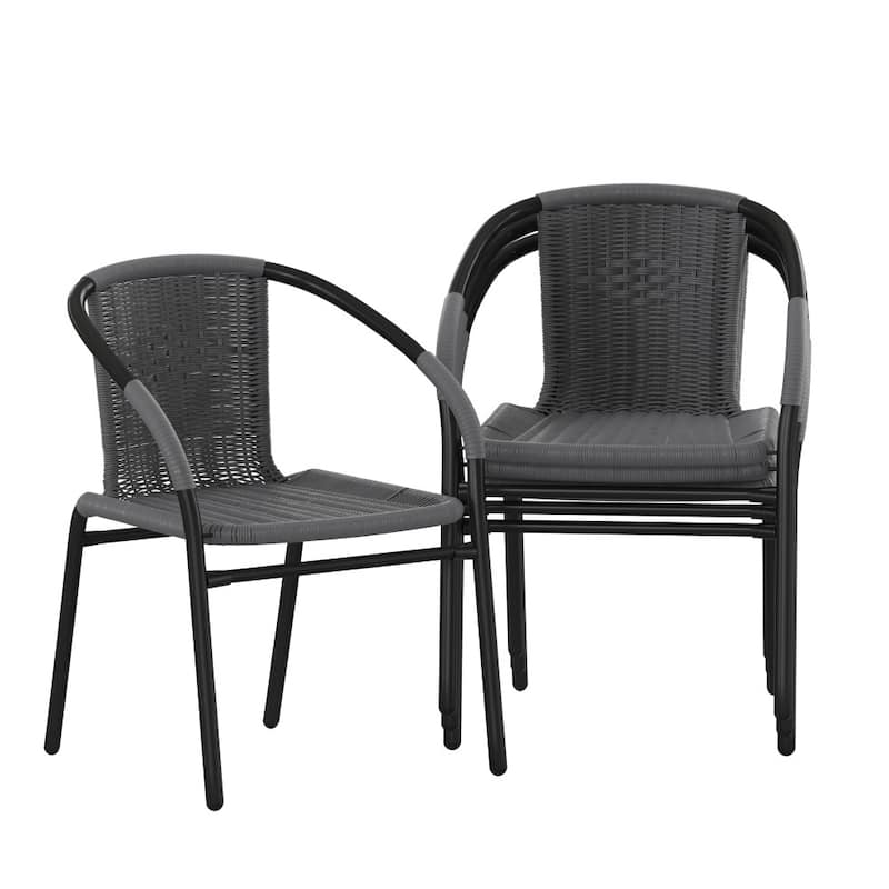 Indoor/Outdoor Stacking Rattan Restaurant Patio Chairs (Set of 4) - Gray