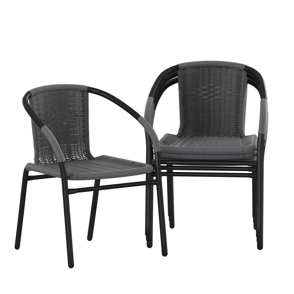 Indoor/Outdoor Stacking Rattan Restaurant Patio Chairs (Set of 4)