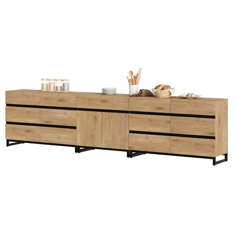WAMPAT Modern Sideboard with Adjustable Shelves, 3 in 1 Storage Cabinet with Glass Doors, Coffee Bar Cabinet for Kitchen