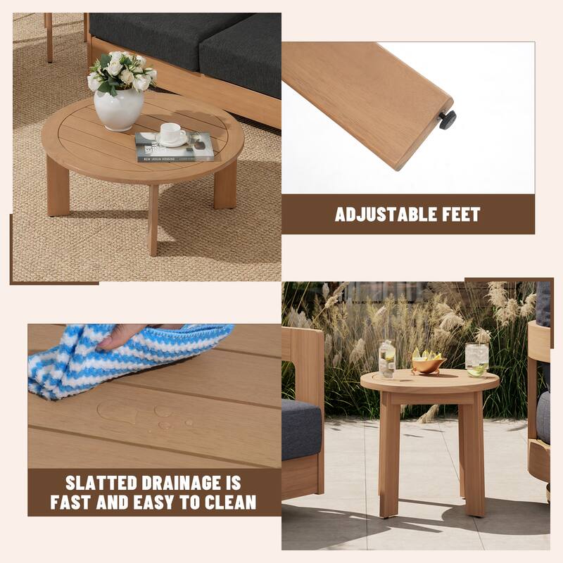 Outdoor 5-Piece Conversation Set Sofa and Swivel Chair with Coffee Table in Eucalyptus Wood