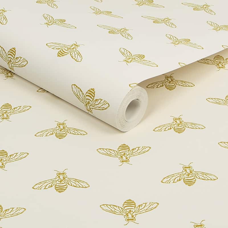 Joules Block Print Bee Antique Gold Wallpaper