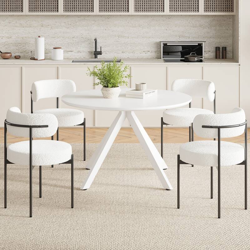 47.2" Round Wooden Dining Table, Wood Dining Table with X-Shaped Pedestal Base, Seats 4-6, Easy Assembly - White