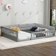 preview thumbnail 3 of 8, Wood Full Size Upholstered Platform Bed with Guardrail and Pillow,Grey