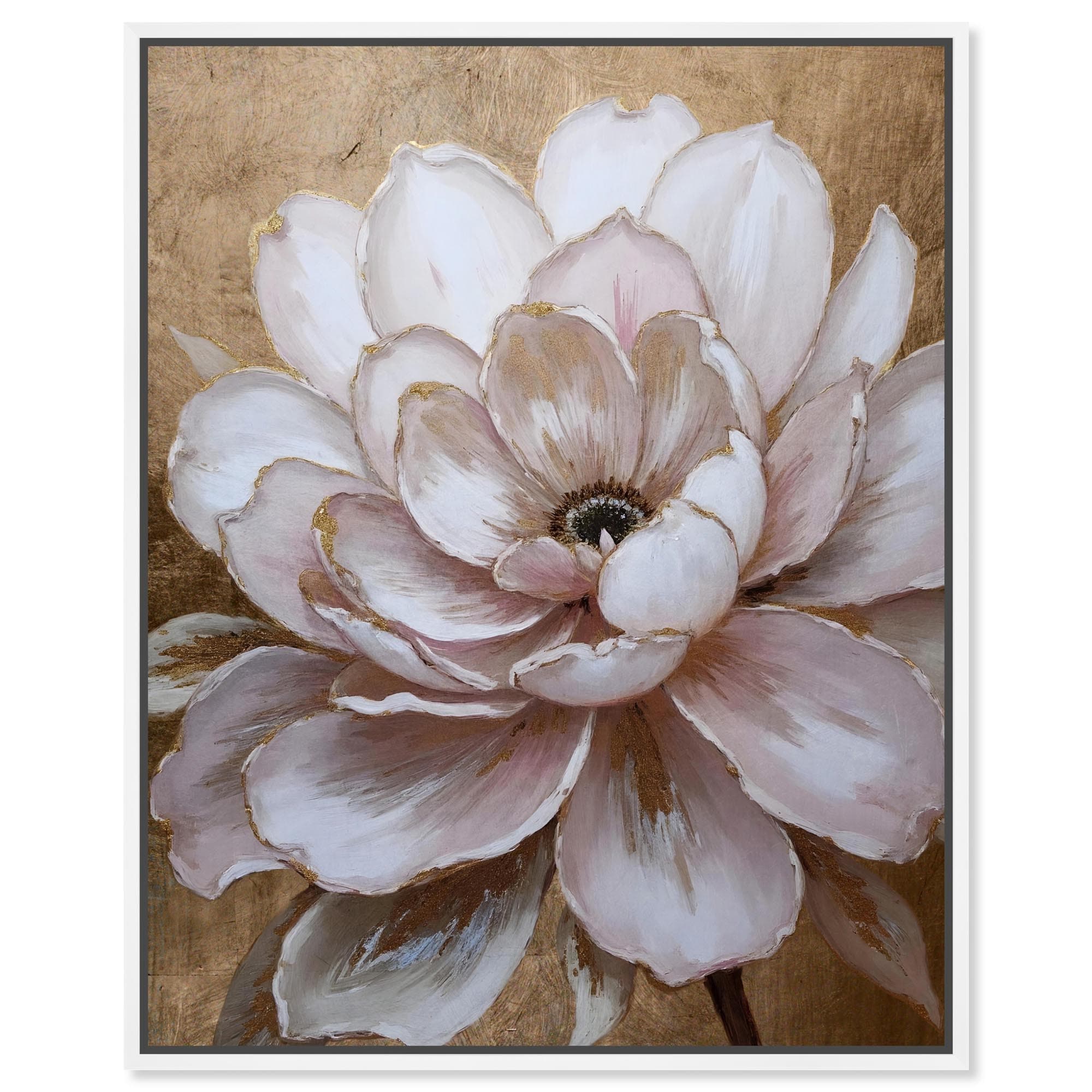 Gilded Bloom Gold Floral Art Framed Canvas Print by Art Remedy