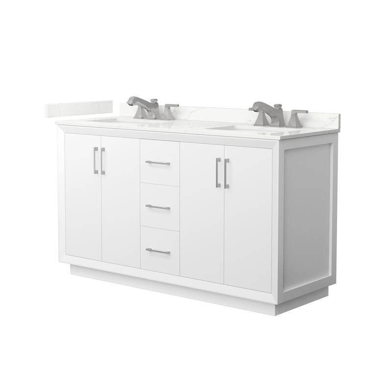 Wyndham Collection WCF414160D-QTZ-US3MXX Strada 60" Free Standing - White / Giotto Quartz Top / Brushed Nickel