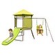 preview thumbnail 2 of 7, 4-in-1 Swing Set with Covered Playhouse Fort and Height Adjustable Baby Seat-Green - Multi