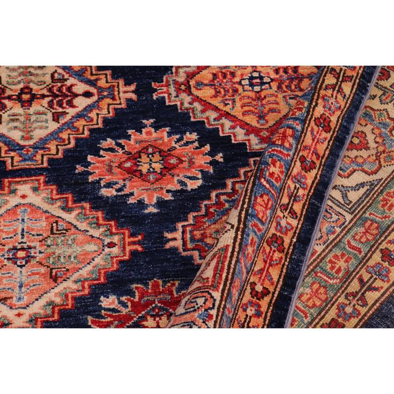 Tribal Super Kazak Marisol Blue/Beige Hand Knotted Wool Rug - 8'1'' x 9'4''
