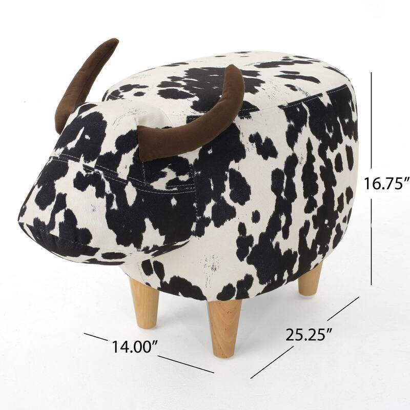 Cow Animal Shape Kids Ottoman, Cute Wood Foot Stool Shoes Changing Seat & Cushioned for Adult Living Room, Bedroom, Playroom