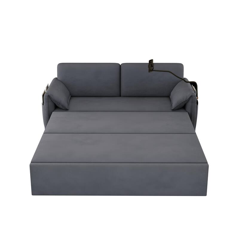 Convertible 63-inch Velvet Sofa Bed with Three Adjustable Modes - Comfortable Sofa, Lounge, and Double Bed for Home or Office
