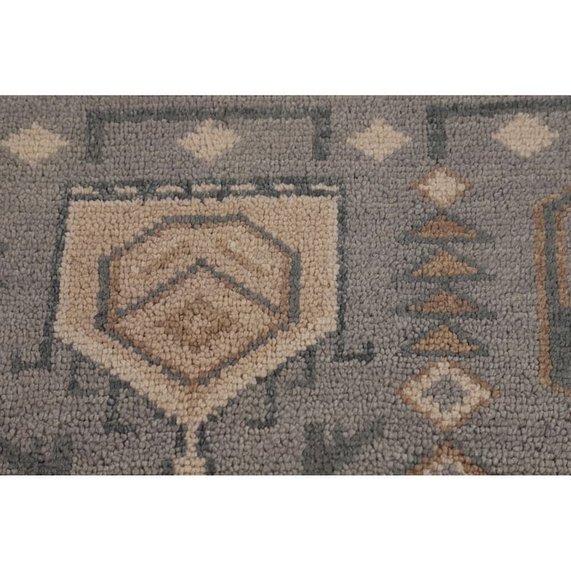 Geometric Khotan Indian Area Rug Hand-Knotted Beige Wool Carpet - 8'10" x 11'10"