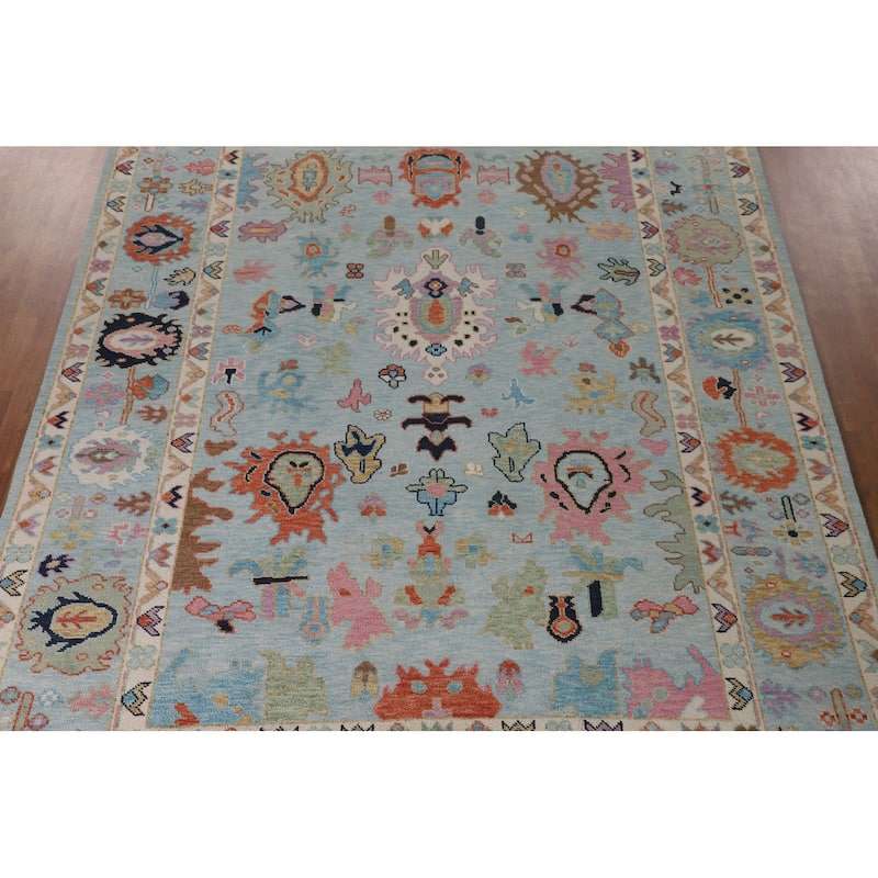 Light Blue Oushak Rug Hand-Knotted Wool Carpet - 8'11" x 11'8"