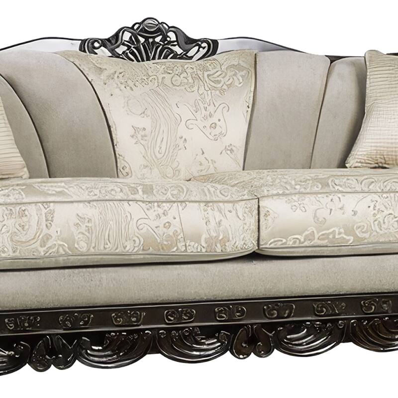 Delie 2pc Sofa Loveseat Set, Ivory Chenille, 4 Accent Throw Pillows