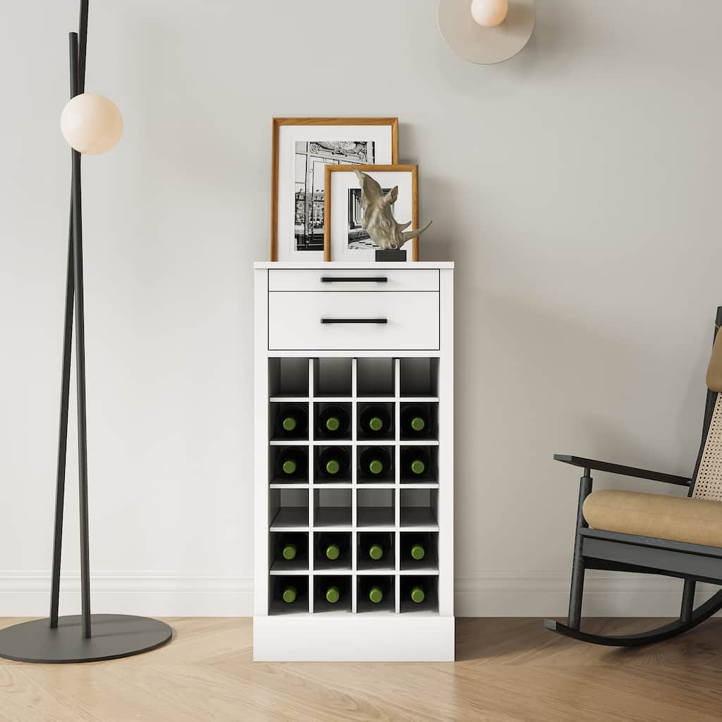 Roomfitters 28-Bottle Wine Cabinet with Drawer, Modular Wine Bar Storage Cabinet for Dining Room or Kitchen