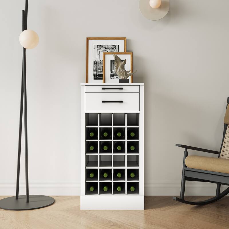 Roomfitters 28-Bottle Wine Cabinet with Drawer, Modular Wine Bar Storage Cabinet for Dining Room or Kitchen