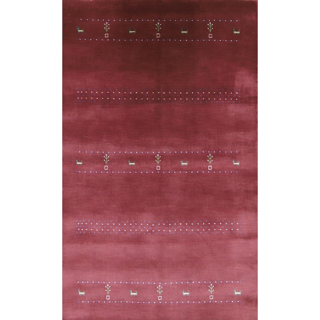 Hand Knotted Oriental 100% Wool Carpet Tribal Animal Pictorial Red Gabbeh Area Rug - 7' 7'' X 4' 10''