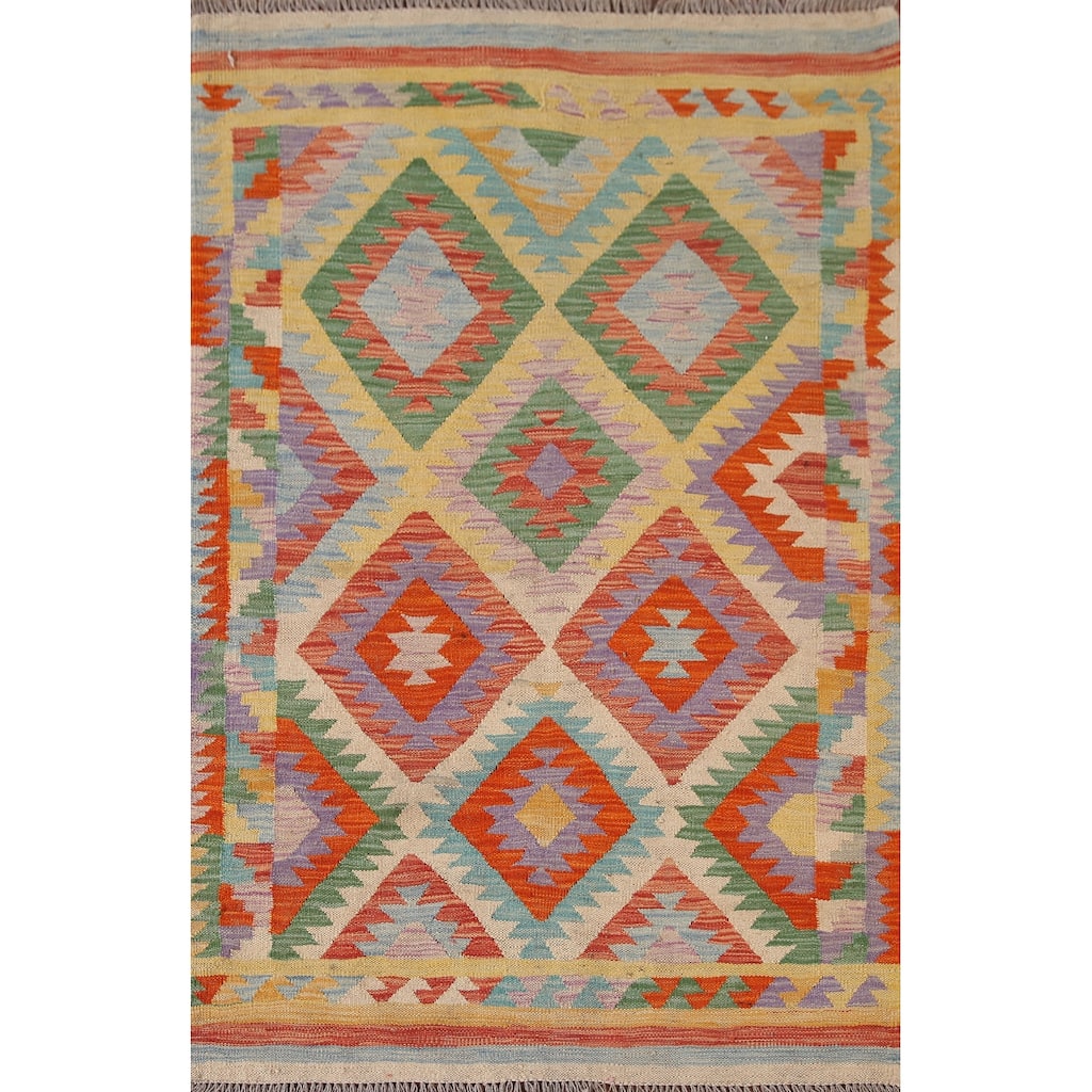 Multicolor Kilim Oriental Accent Rug Flatweave Wool Carpet - 3'4"x 5'3"