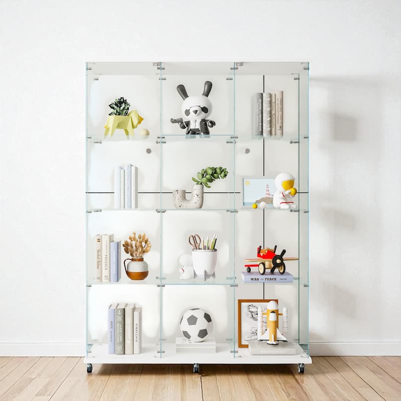 Extra Large Glass Display Cabinet with 4 Shelves, Floor Standing Curio Cabinet with Doors, Office Bedroom Storage - White