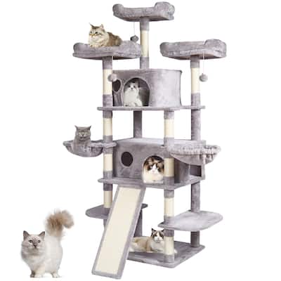 Cat Tree for Indoor Cats, 68.5" Cat Tower with 2 Cat Condos, Sisal Scratching Post, Hammocks, Top Perches
