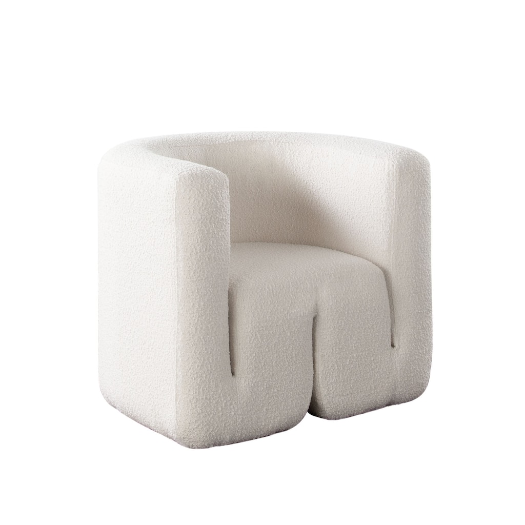 Contemporary Accent Chair, Extra Soft Ivory Boucle, 35 Inch