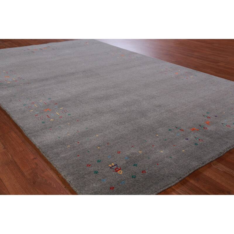 Hand Knotted Oriental 100% Wool Carpet Tribal Tribal Greys & Charcoal Gabbeh Area Rug - 8' 2'' X 5' 2''