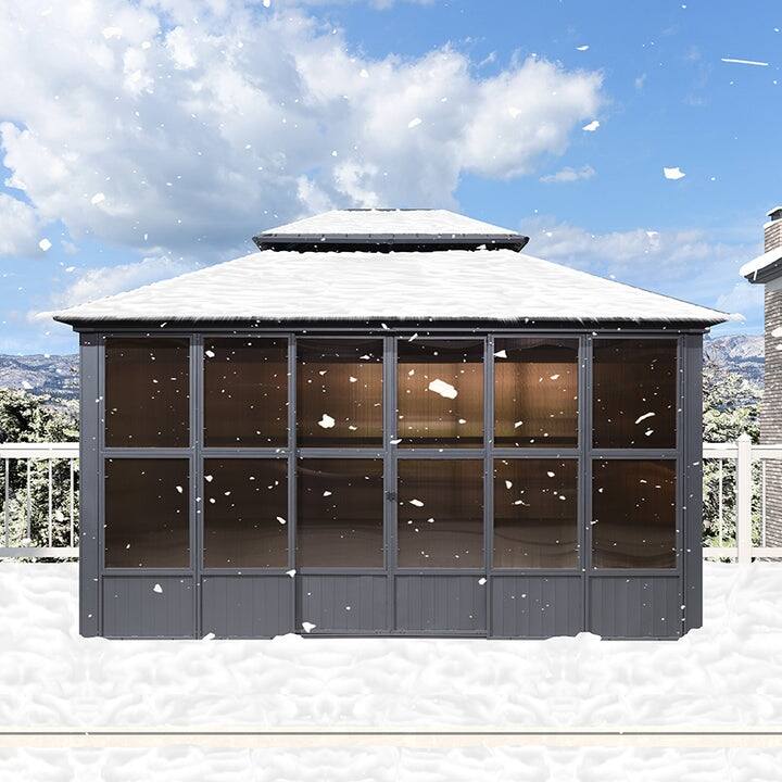 PURPLE LEAF Outdoor Galvanized Steel Hardtop Gazebo, Aluminum Frame Gazebo With Curtains