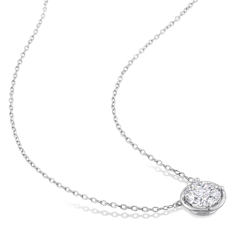 Miadora 1 4/5ct DEW Moissanite Solitaire Station Necklace in Sterling Silver