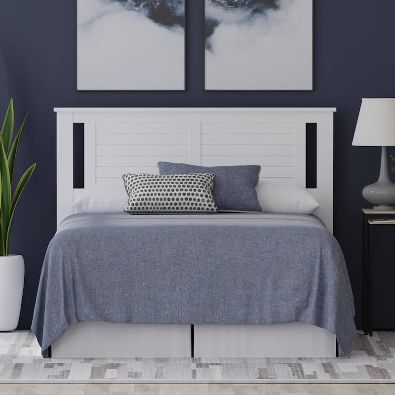 White Rubber Woode Headboard with Horizontal Slat Design for Standard Bed Frames - Full