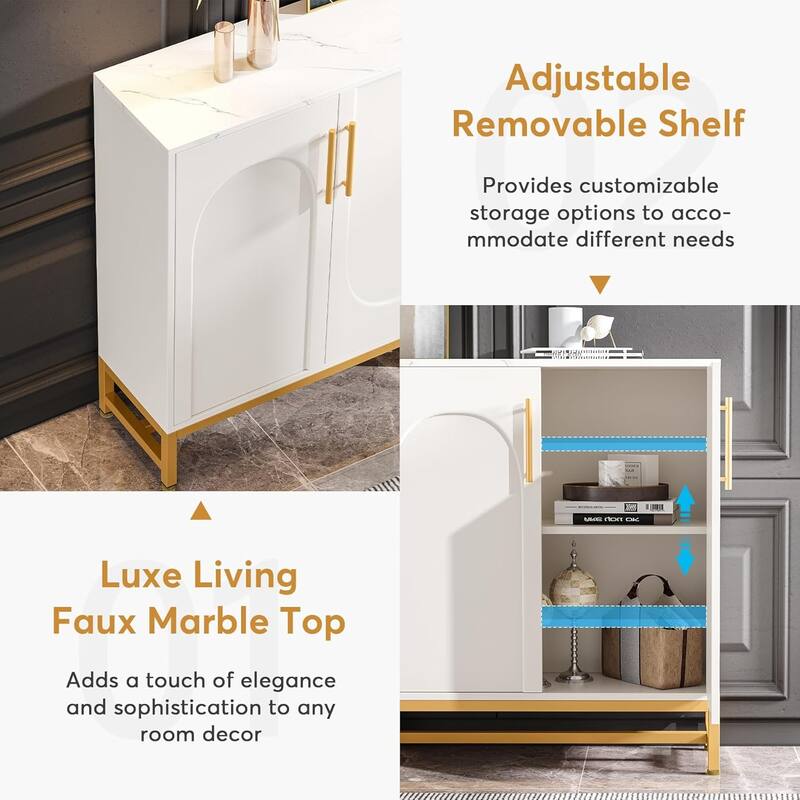Modern Sideboard Buffet Cabinet Faux Marble with Adjustable Shelf, Storage Cabinet for Living Room/Kitchen/Dining Room/Hallway