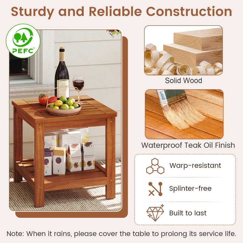 Gymax 2-Tier Adirondack Side Table w/ Slatted Tabletop Storage Shelf