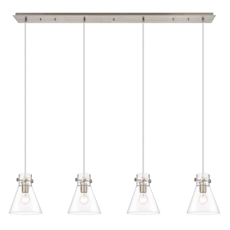 Innovations Lighting Newton Cone - 4 Light 8" Cord Hung Linear Pendant - Clear/Brushed Satin Nickel