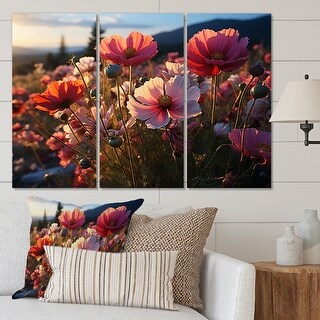 Designart "Pink Fields Of Wildflowers" Floral Canvas Wall Art Set - Bed ...