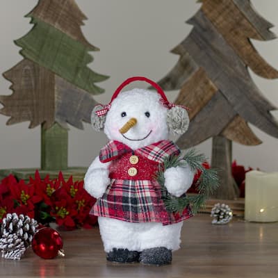 Plush Girl Snowman with Ear Muffs Christmas Figure - 9.5"